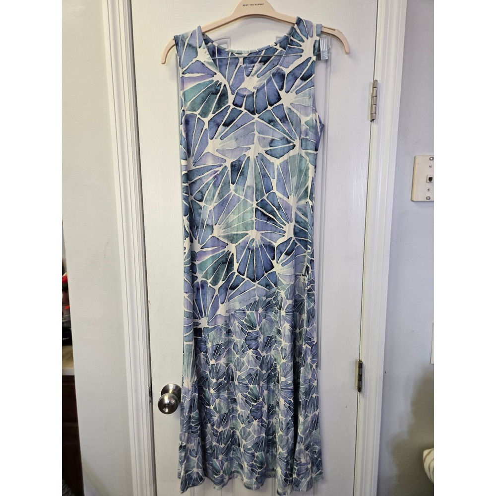 Soft Surroundings Blue Geometric Watercolor Knit Maxi Dress Petite Small Resort